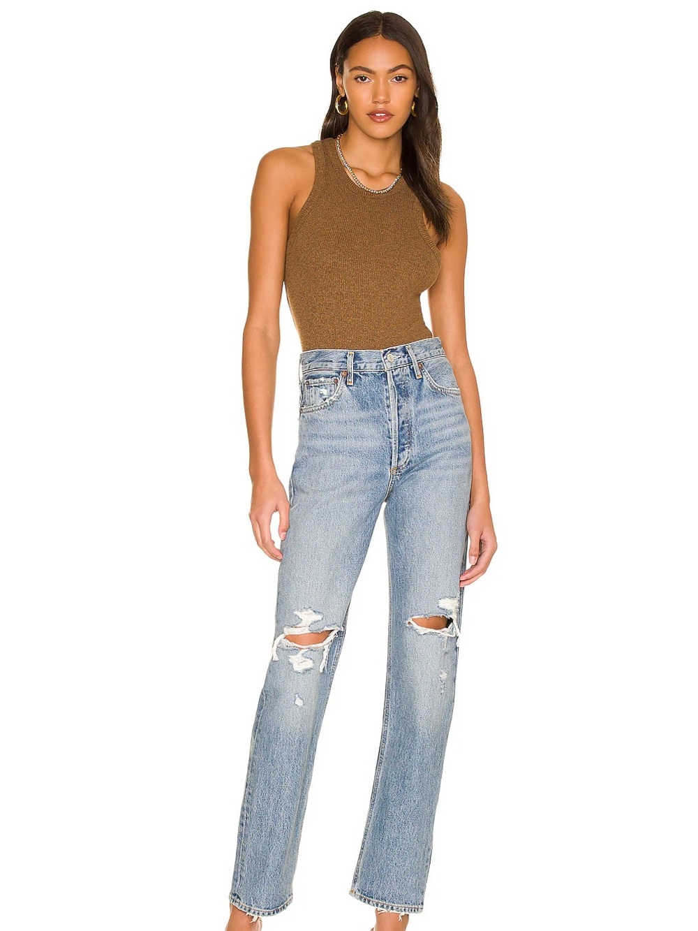 Agolde 90s Blue Denim Jeans with Light Distressing